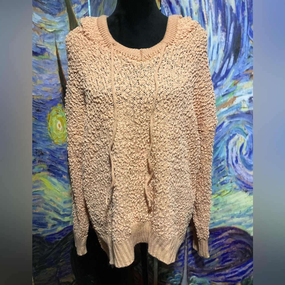 Vestidos small Peach popcorn sweater with hood